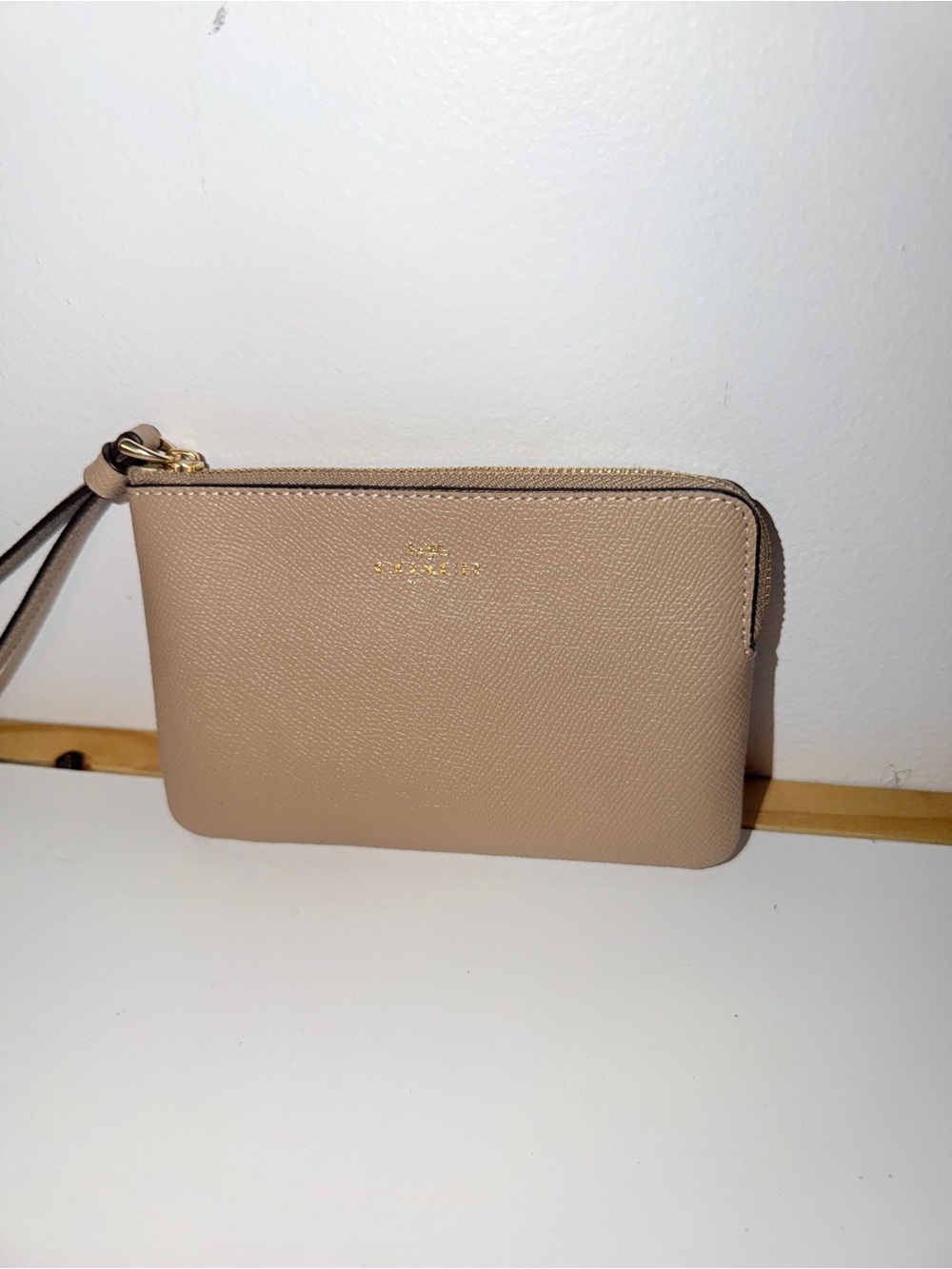 Coach Taupe Pebbled Leather Wristlet